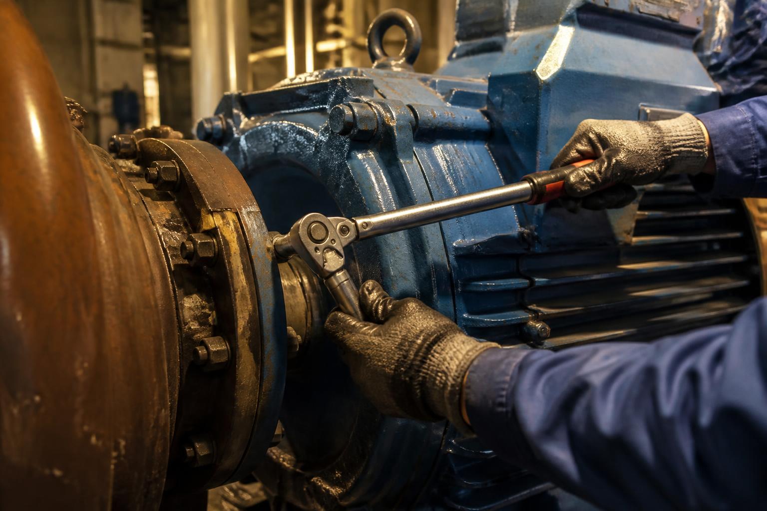 Técnico realizando inspeção preventiva em equipamento industrial.